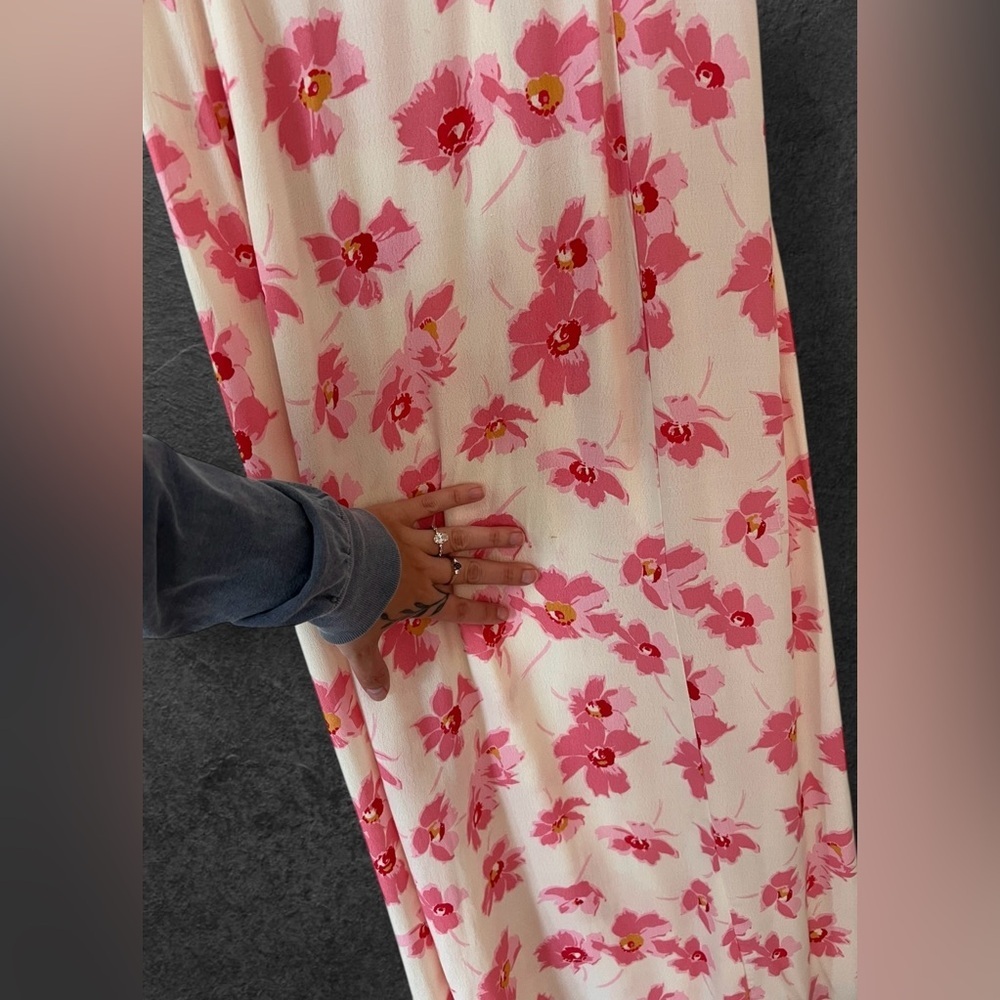 Zara Yellow Pink Floral Button Front Puff Sleeve Midi Dress Size M - Picture 14 of 16